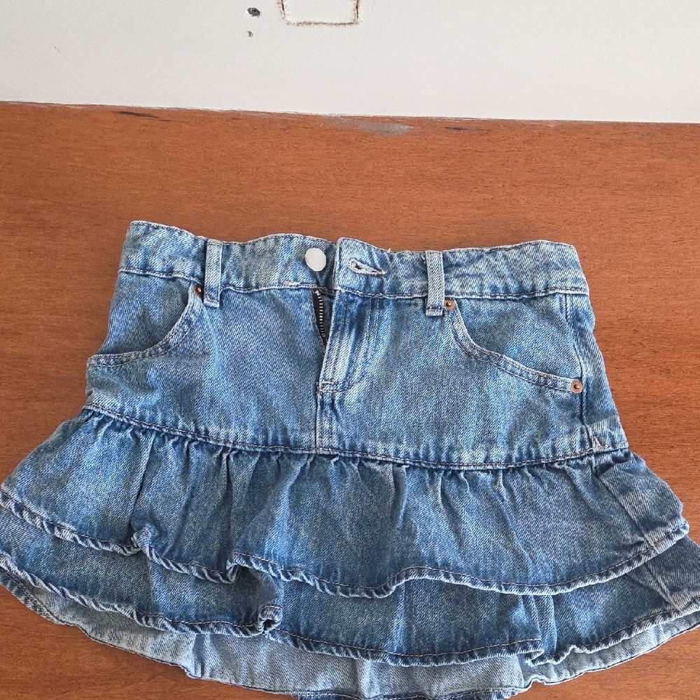 Zara Blue Denim Tiered Skirt